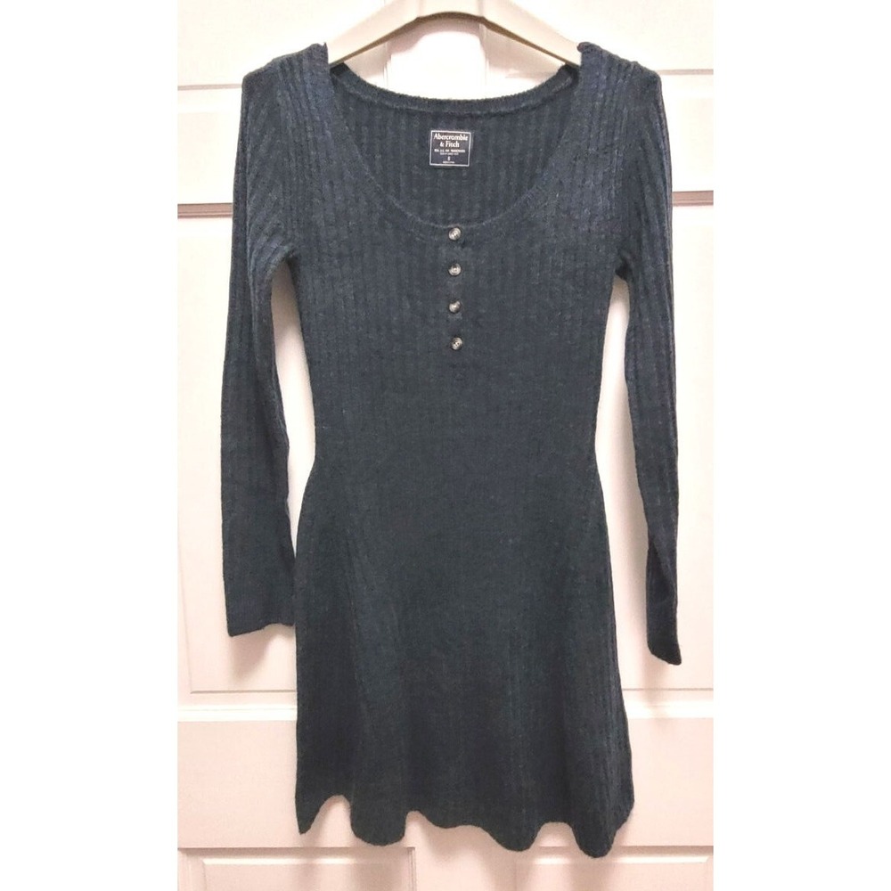 Abercrombie & Fitch Women's Long Sleeve Ribbed Knit Mini Dress - Blue - Small